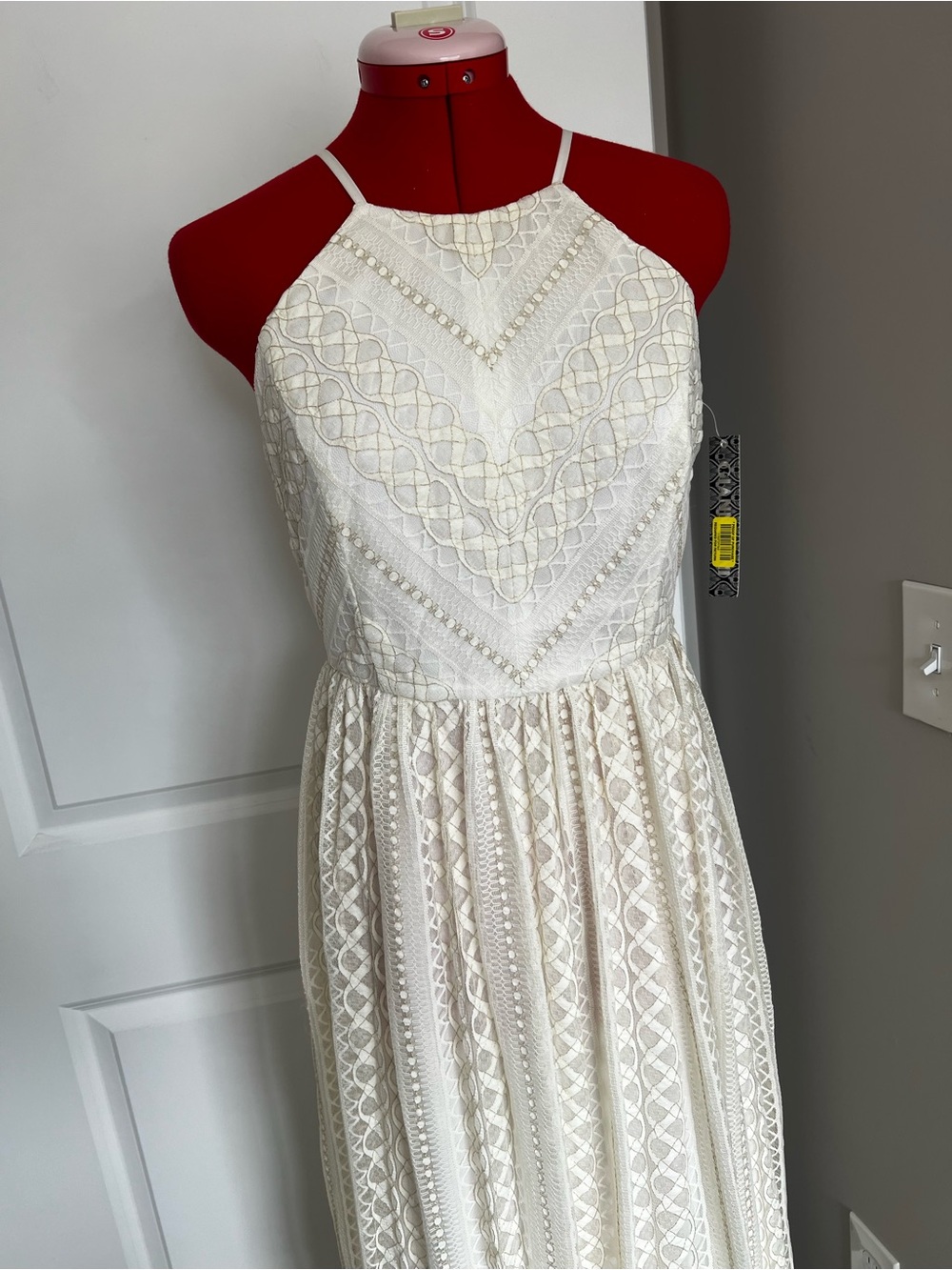 Gianni Bini Ivory Lace Halter-Style Maxi Dress